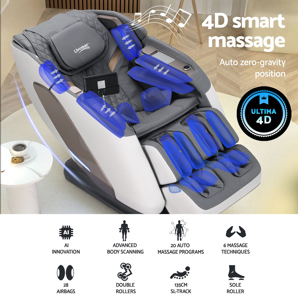 Electric Recliner PRO Double Core Massage Chair - White